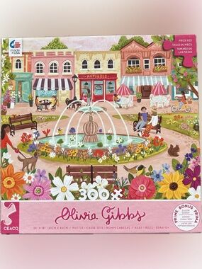 Olivia Gibbs 300-Piece Pink Floral Town Fountain Jigsaw Puzzle